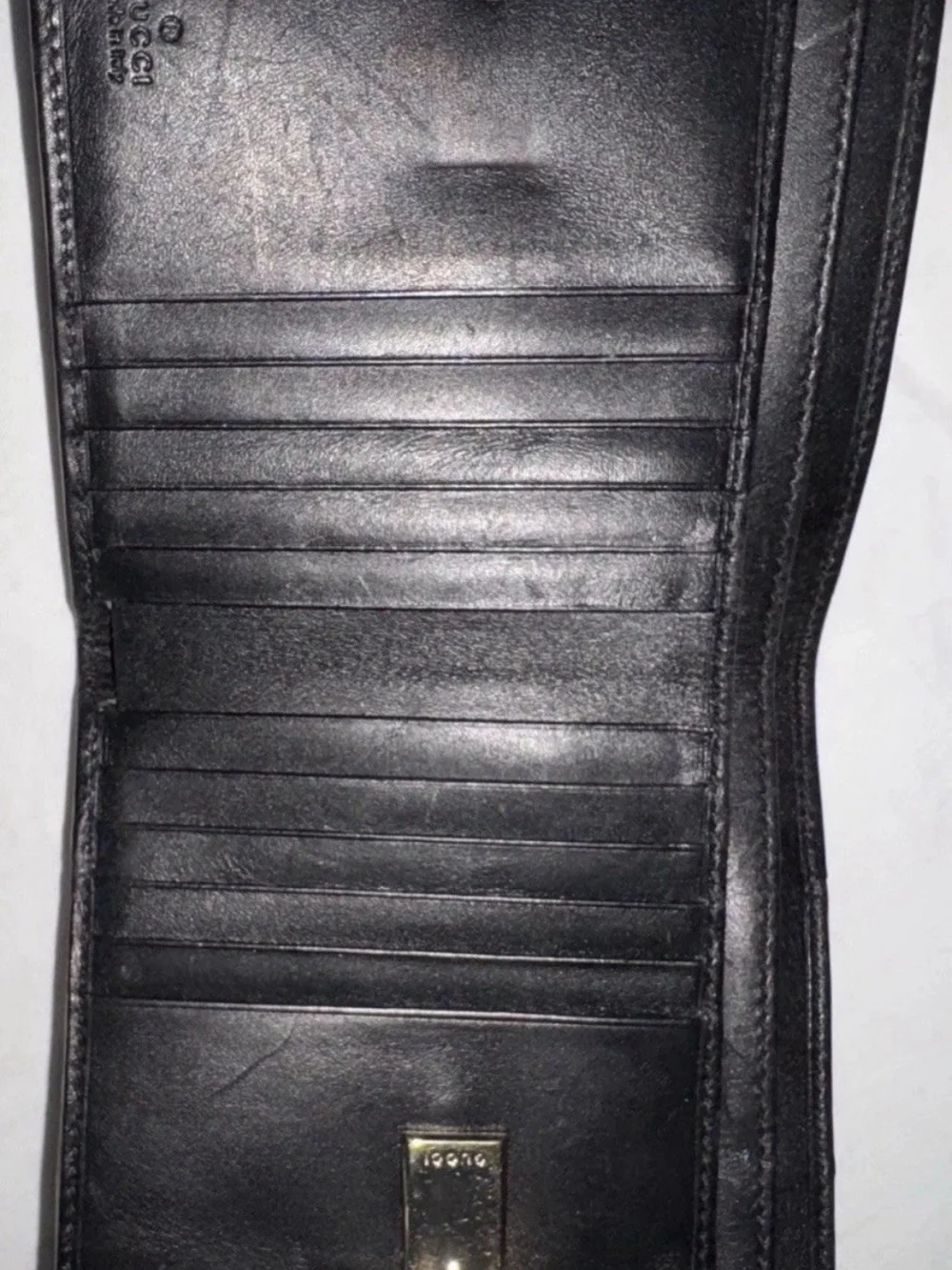 Gucci Horsebit Embossed Black Leather Compact Wallet Gold Buckle Vintage